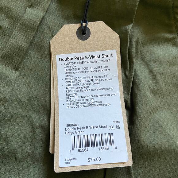 Prana Double Peak E-Waist 8" Short Men's XXL Cargo Green Standard Fit Drawstring - Picture 5 of 9